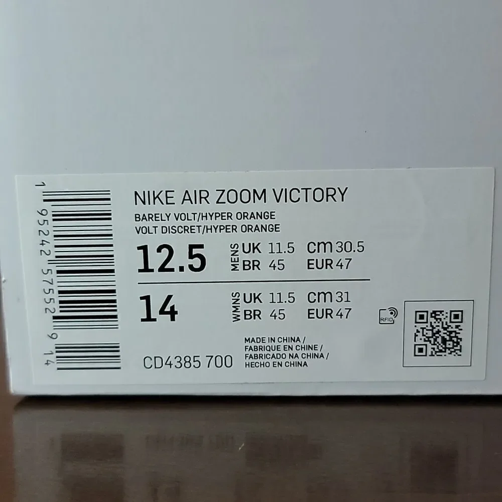Nike Air Zoom Victory Running Spikes Shoes 12.5 Volt Hyper Orange CD4385 700 New